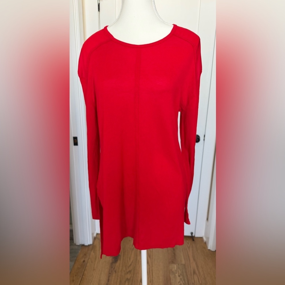 Zara Red High-Low Long Sleeve Swing Tunic Top | Size Large